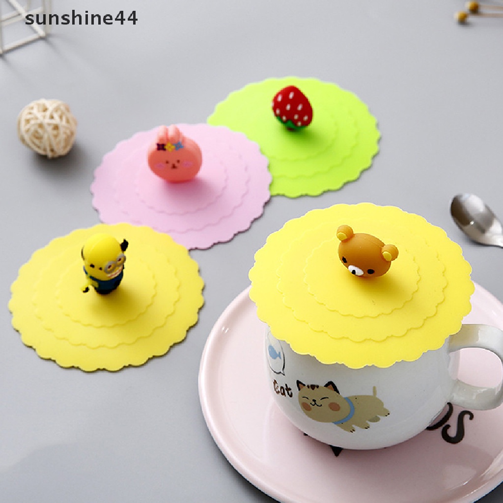 Sunshine Lucu Kartun Silicone Cover Tutup Gelas Minum Tahan Debu Mug Gelas Suction Cap ID