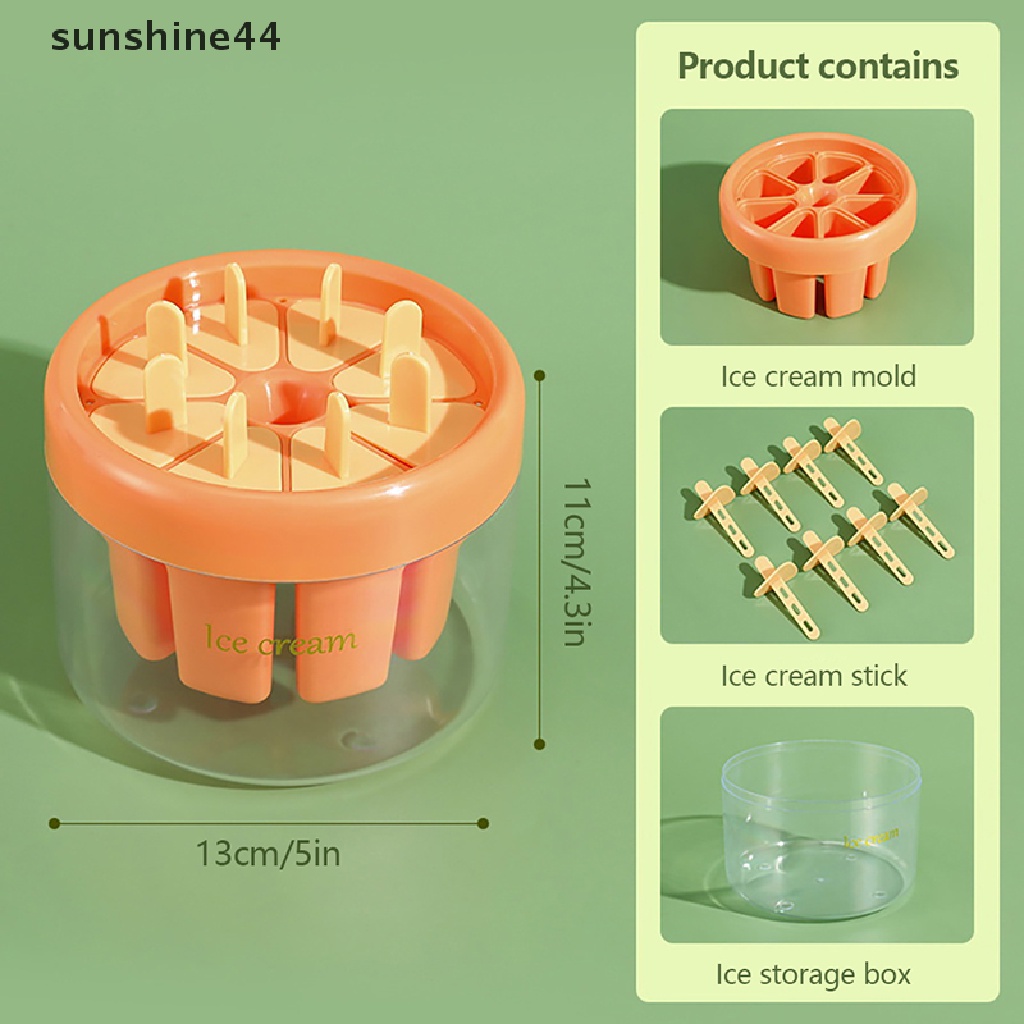 Sunshine 8cells Cetakan Es Krim Silikon Juice Popsicle Maker Cetakan Es Lilin Dengan Stik ID