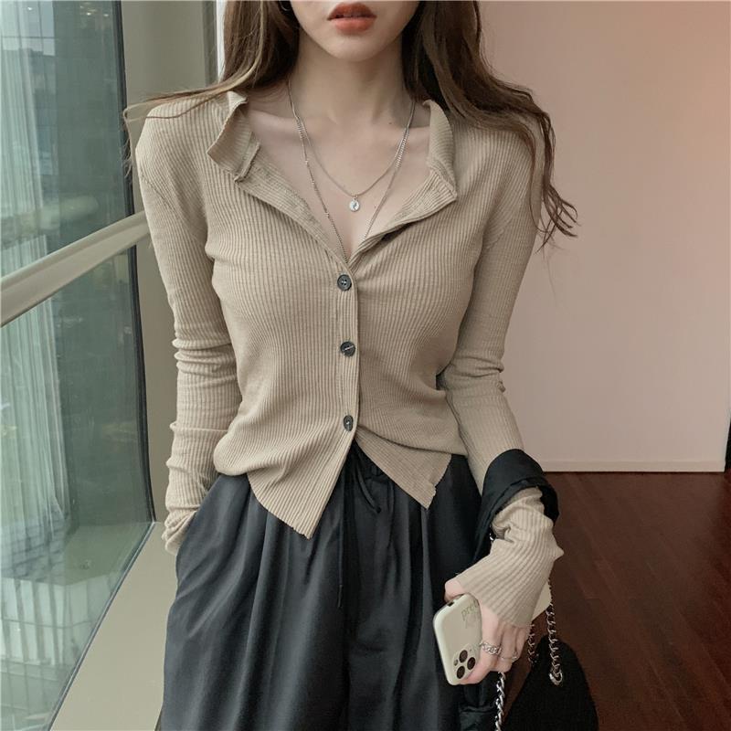 Red Sweater Rajut Lengan Panjang Kancing Miring Tidak Teratur Wanita 2021 Musim Semi Baru Gaya Asing Slim Cardigan Jaket Top