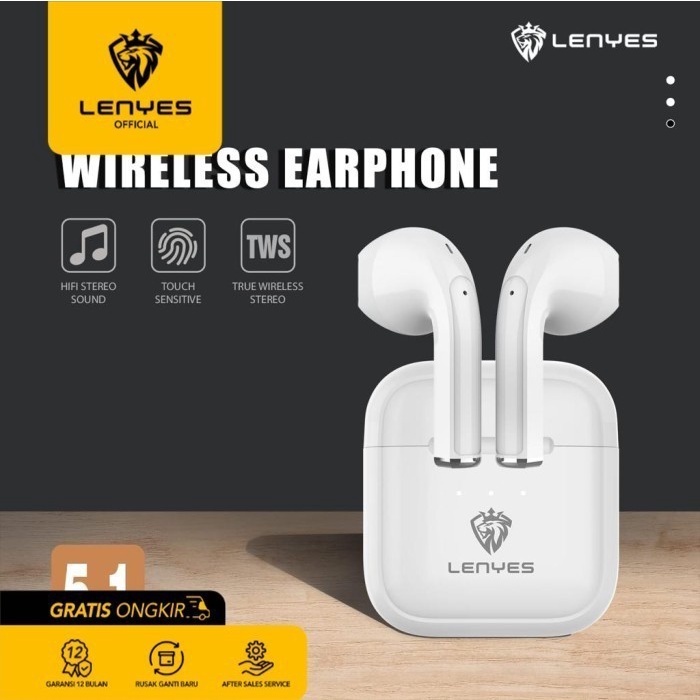 LENYES TWS Earphone Air 40 True Wireless Headset Touch Hi-Fi Bluetooth - Putih headset handsfree earbud rechargeable stereo in ear mini