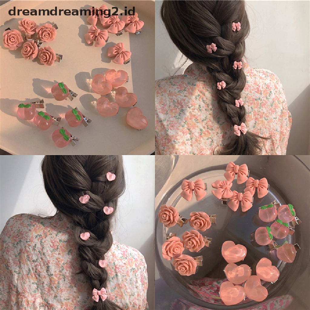 (hot) 5 Pcs Manis Merah Muda Transparan Peach Rambut Klip Wanita Kupu-Kupu Mawar Busur Gadis Jepit Rambut Aksesoris Rambut//