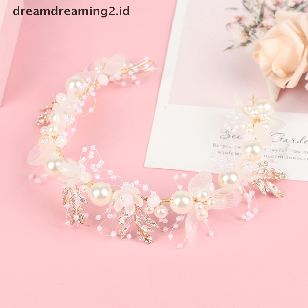 (hot) Bando Pengantin Perempuan Elegan Imitated Pearl Hiasan Kepala Bunga Garland//