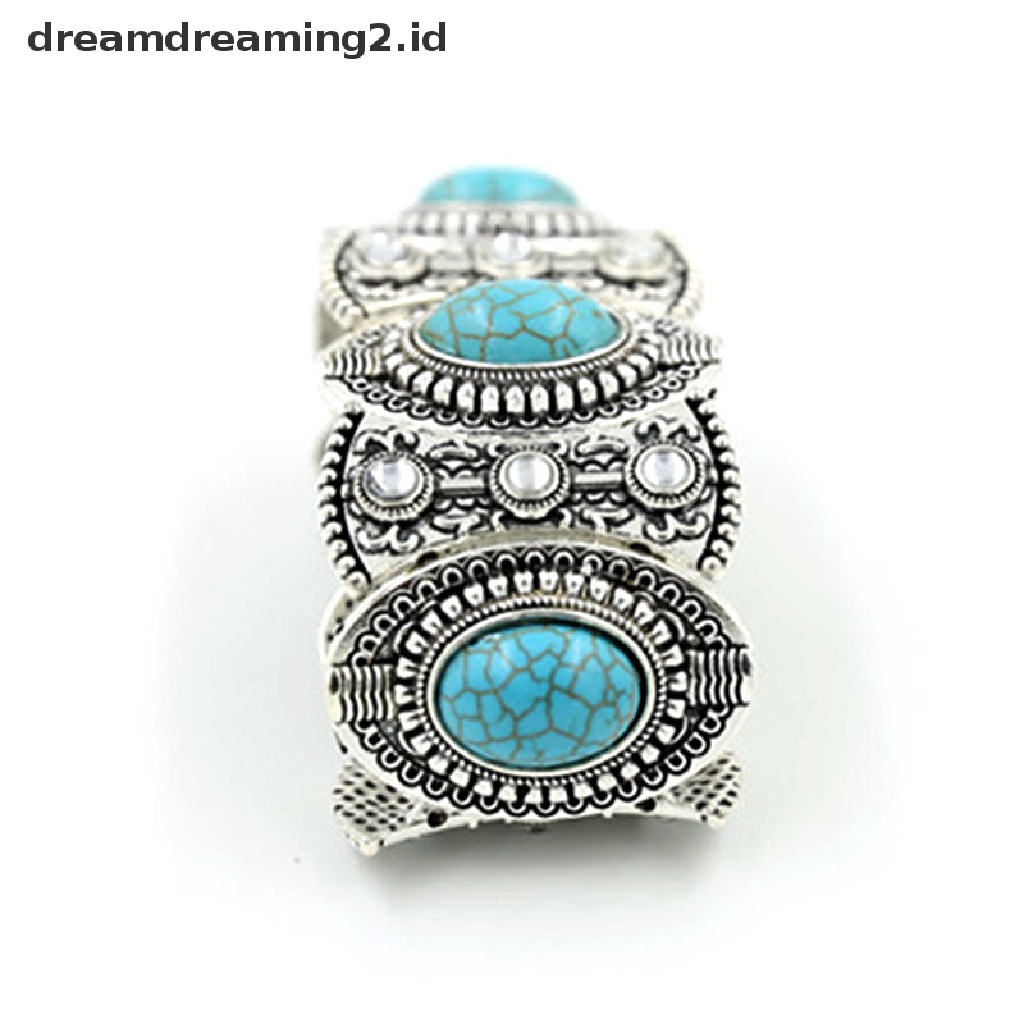 (hot) Stylish Boho Womens Retro Vintage Natural Turquoise Tibet Perak Gelang Cuff//