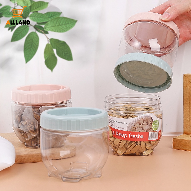 1pc Toples Mini Bulat Transparan Plastik Makanan Ringan Sealed Canister/Toples Penyimpanan Biskuit Permen Portable Stackable/Kotak Sortir Makanan Serbaguna Dapur