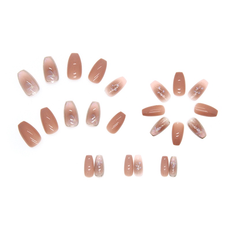 R672 24pcs Kuku Palsu Kuku Pendek Dengan Desain Manicure Press on Nails Matte Fake Nails