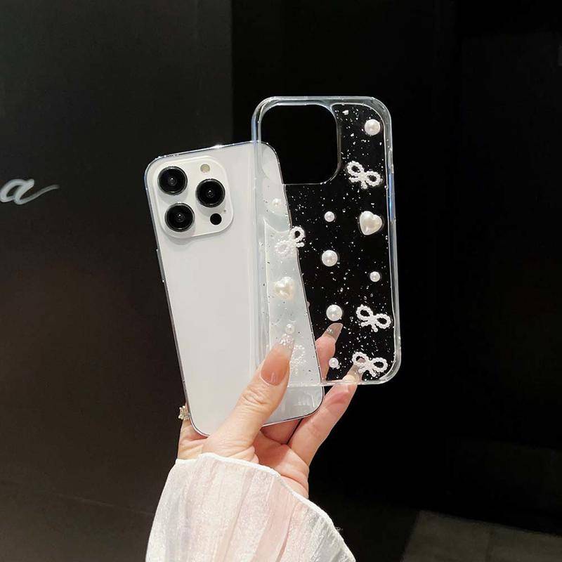 Casing Simpul Kupu-Kupu Manik Epoxy 3D Untuk iPhone 14 13 12 11 Pro MAX Plus Mini Bening Lembut TPU Cover Skin Untuk iPhone X XS MAX XR 7 8 Plus SE 2022 2020 14Plus 13Mini 12Mini