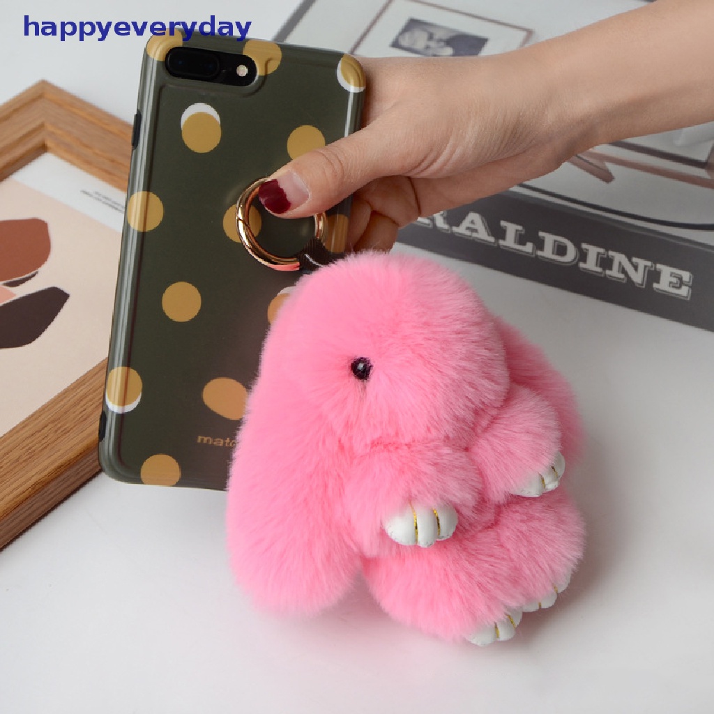 [happy] Rabbit Keychain Ring Fluffy Bulu Asli Pompon Bunny Trinket Key Chain Charm Gantungan Kunci Lucu Di Tas Liontin Kunci Mobil [ID]