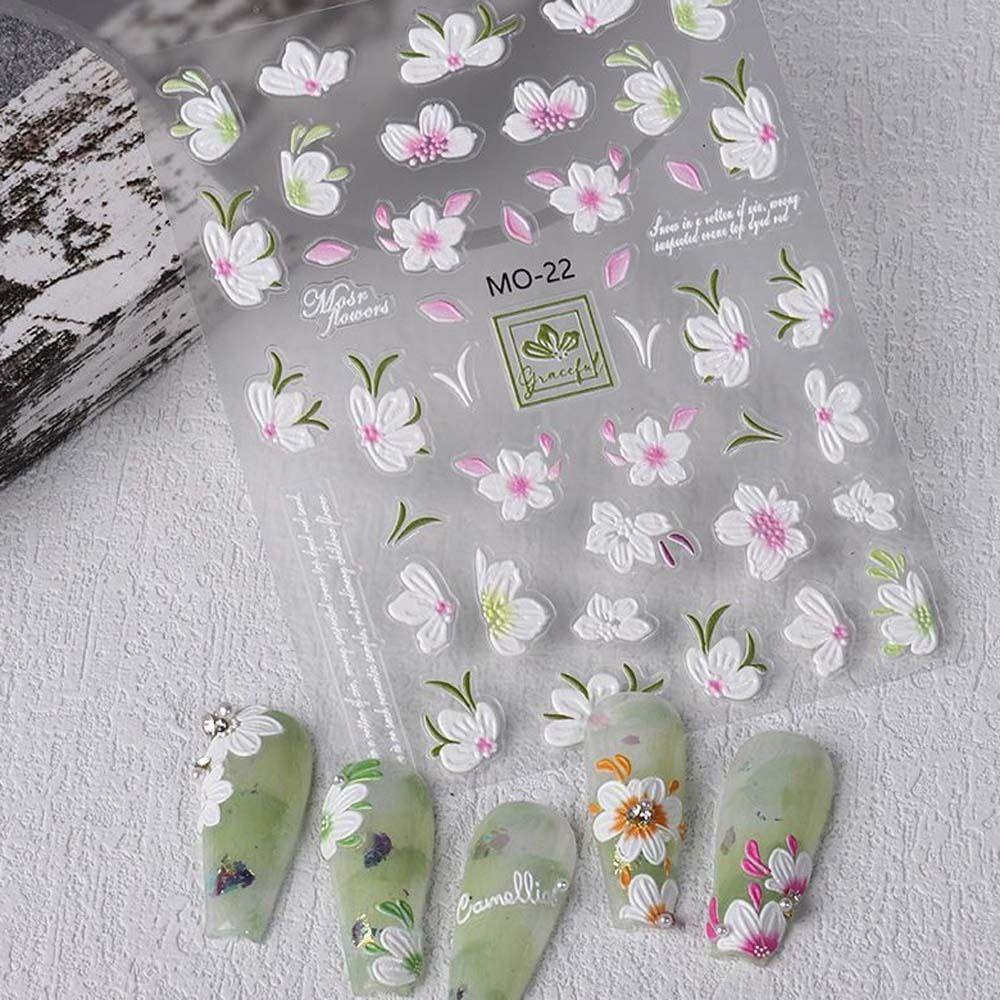 Agustinina Bunga Stiker Kuku Fashion Musim Semi Daun Gaya Jepang Cherry Blossom Self Adhesive Nail Dekorasi