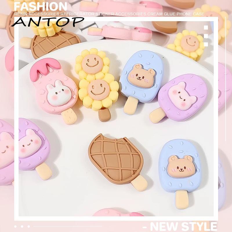 【antop】Diy Perhiasan Resin Aksesoris Kulkas Cream Lem Ponsel Case Patch Aksesori Jepit Rambut Es Krim Kartun