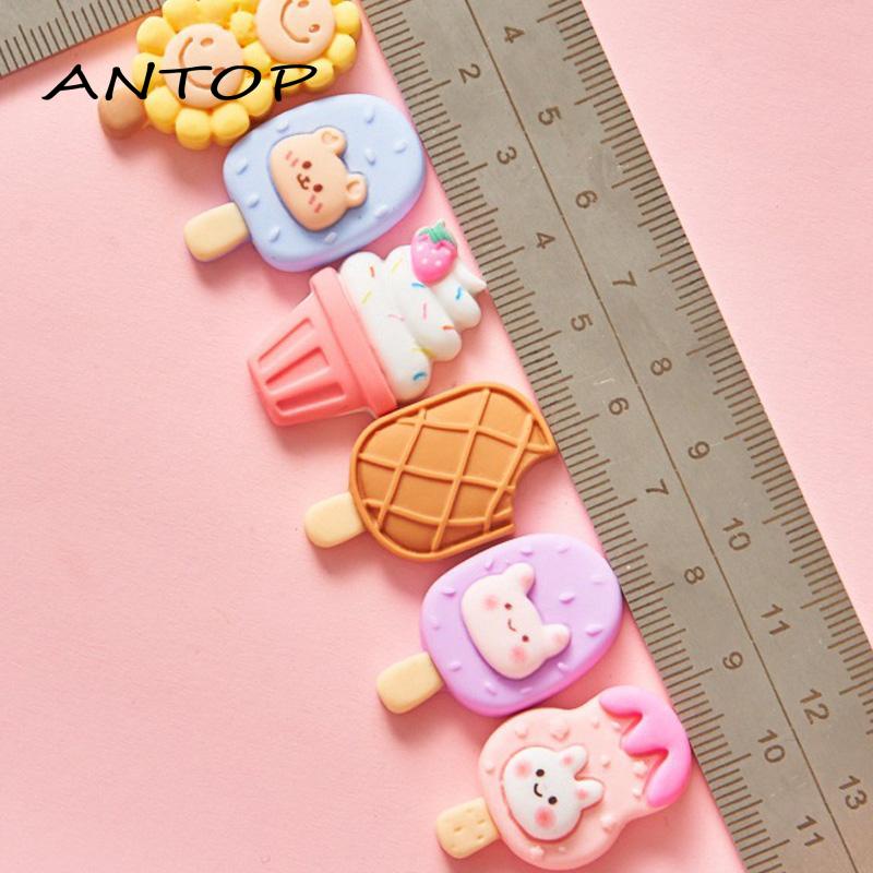 【antop】Diy Perhiasan Resin Aksesoris Kulkas Cream Lem Ponsel Case Patch Aksesori Jepit Rambut Es Krim Kartun