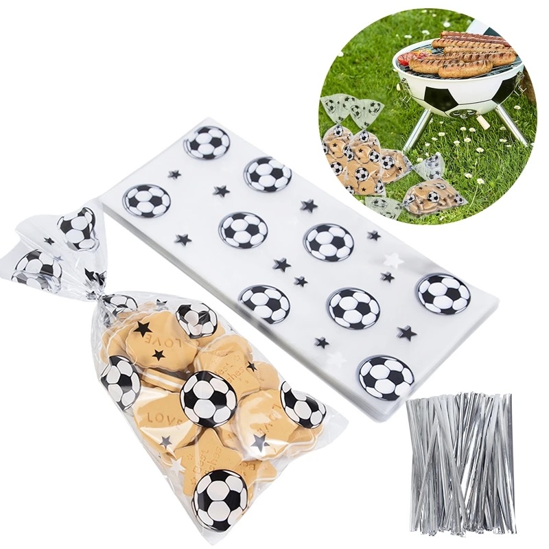 25 Pcs Kreatif Sepak Bola Hadiah Tas Mengobati Permen Cookie Barang Kecil Tas Untuk Hadiah Tamu Ulang Tahun Tema Sepak Bola Pesta Nikmat Kantong Dengan Dasi Twist