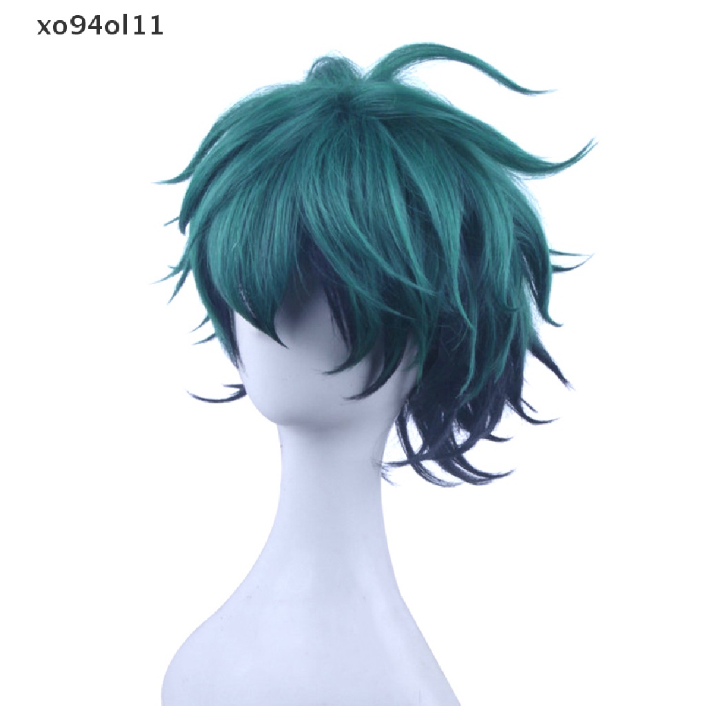 Xo Anime My Boku no Hero Academia Midoriya Izuku Wig Kostum Cosplay Boku no Hero Academia Deku Hijau Tua Wig Sintetis Aksesoris Pesta OL