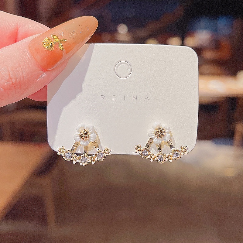 Korea INS Shell Anting Bunga Mutiara Earing Cabang Sederhana Anting Wanita Halo Gadis Perhiasan