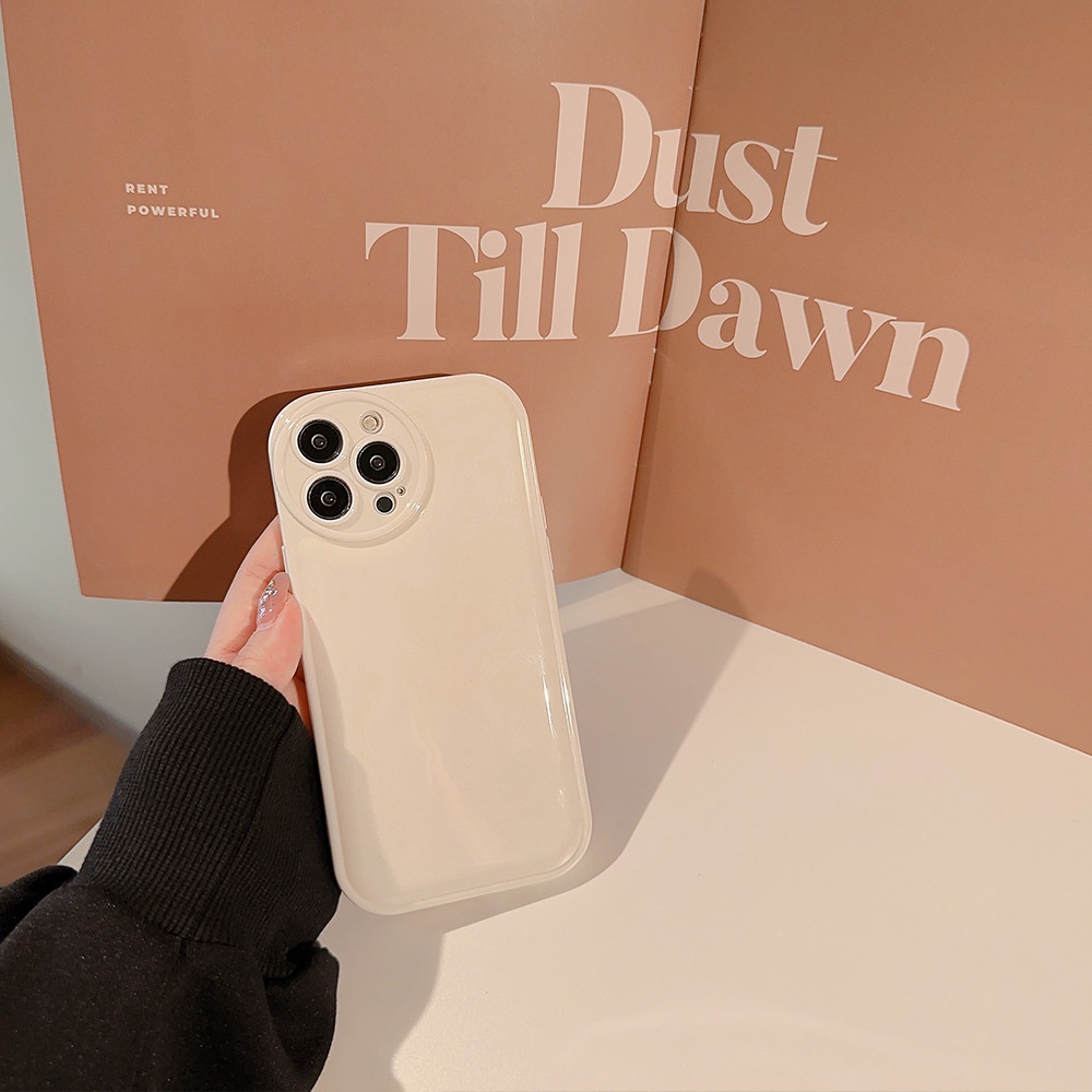 IPHONE Desain Sederhana Warna Solid Putih Bulat Pelindung Lensa Kamera Phone Case Glossy Soft Covers Untuk Iphone7 8 PLUS X XR XS 11 12 13 14 PRO MAX SE 2020
