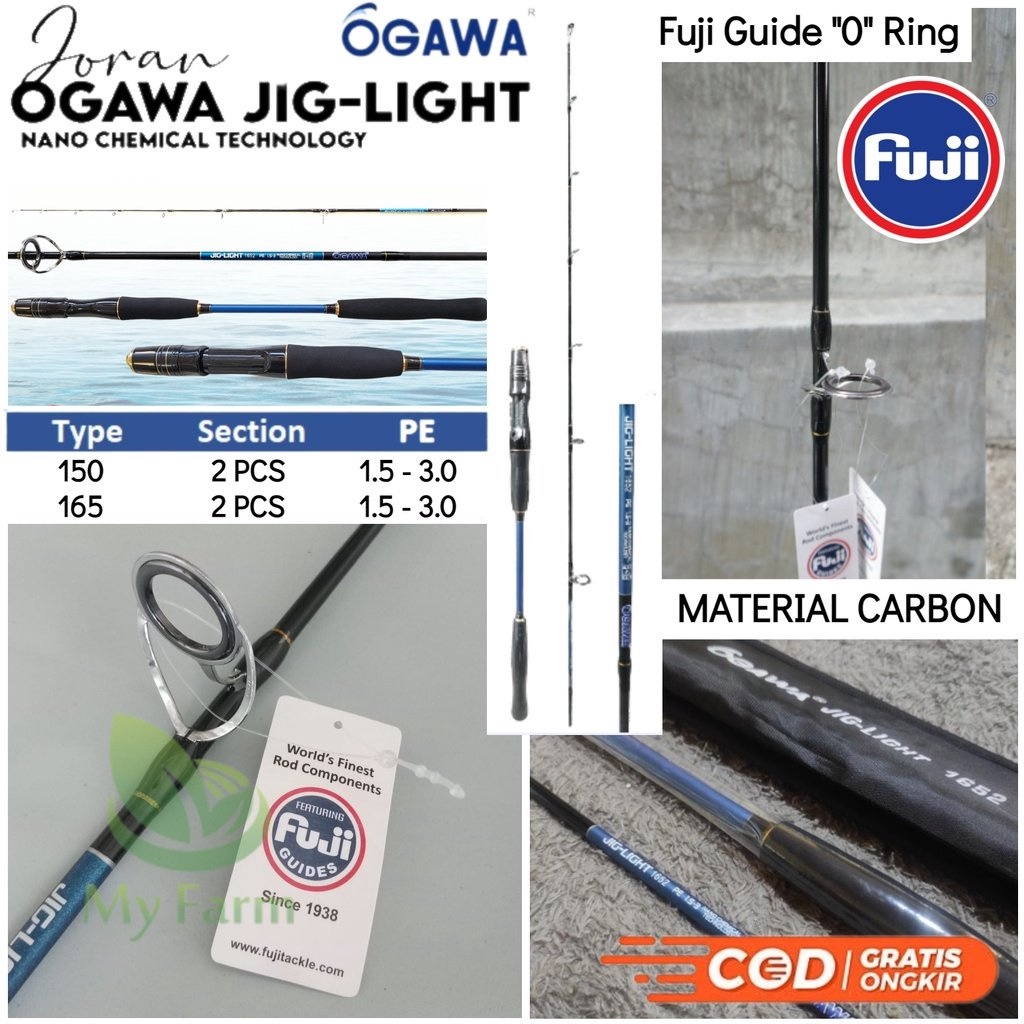 Joran Pancing Jigging Ogawa Jig Light 150 165 Pe 1.5-3 Carbon Solid Ring Fuji Guide Gayahan / Tangka