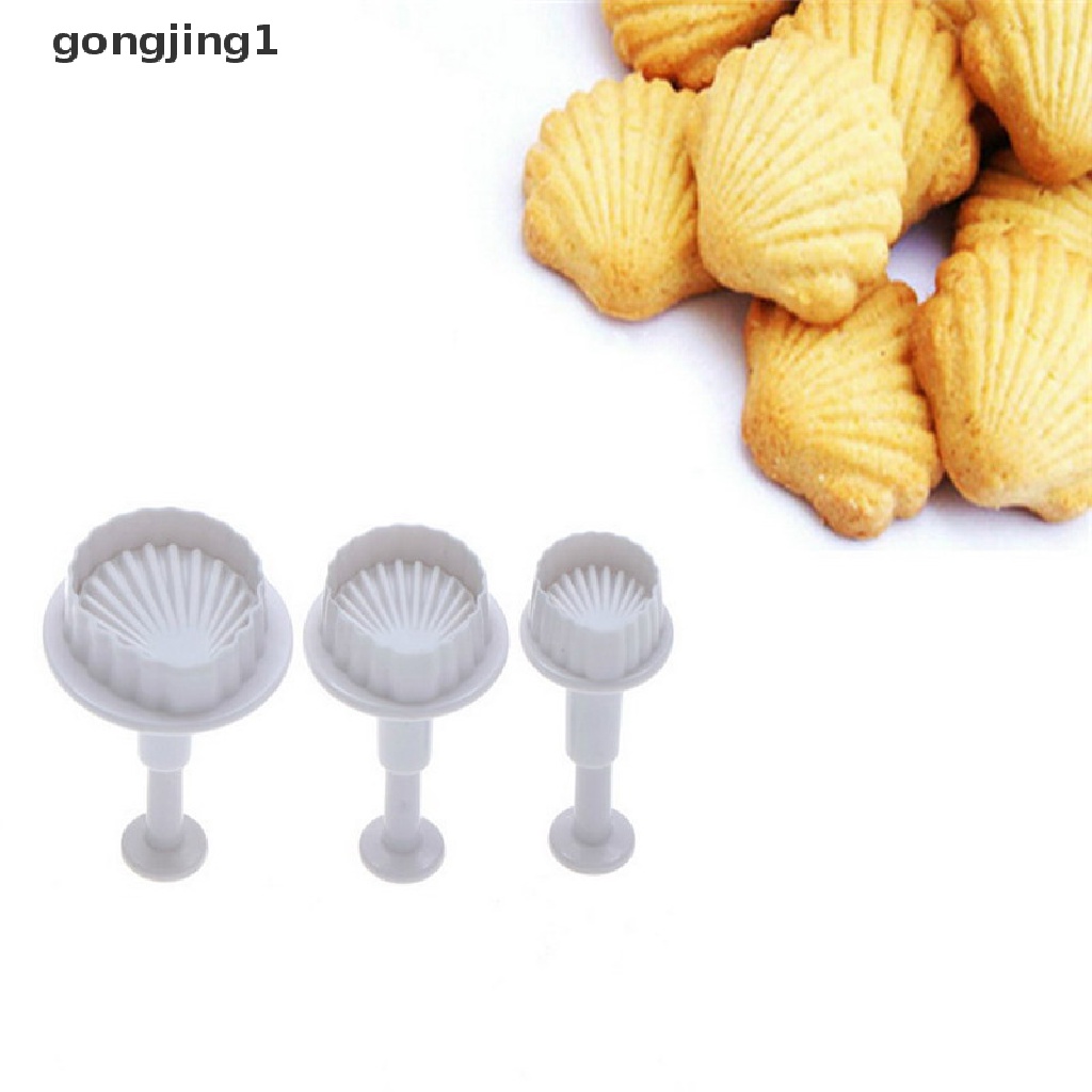 Ggg 3Pcs Shell Shape Plunger Cutter Fondant Alat Dekorasi Kue Cetakan Kue SugarCraft ID