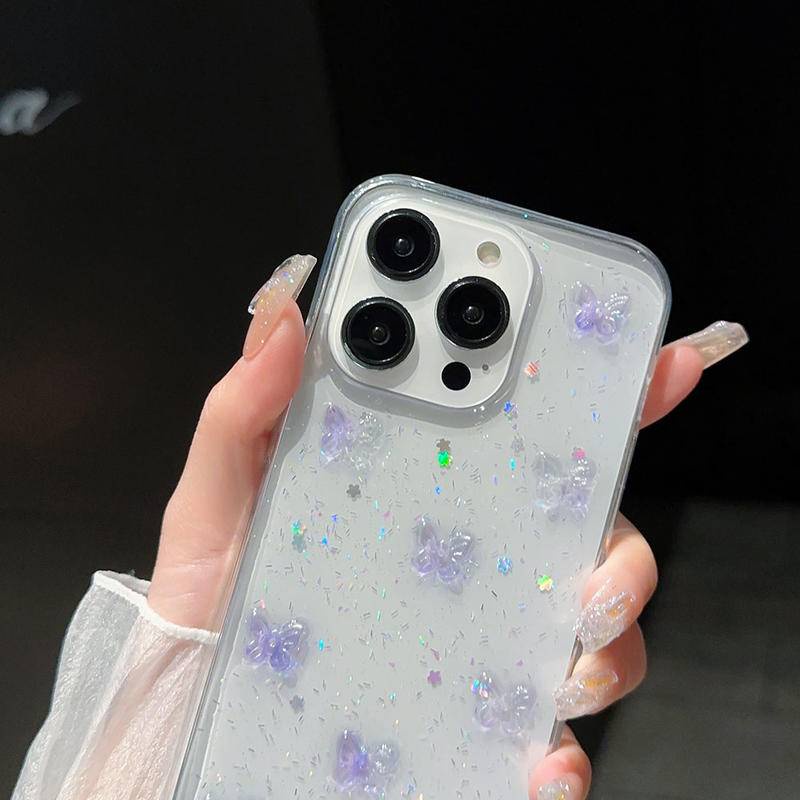 Soft Case Bening Kupu-Kupu Bintang Glitter Untuk Iphone14 13 12 11 Pro MAX Plus Sarung Mini Untuk iPhone X XS MAX XR 7 8 Plus SE 2022 2020 14Plus 13Mini 12Mini