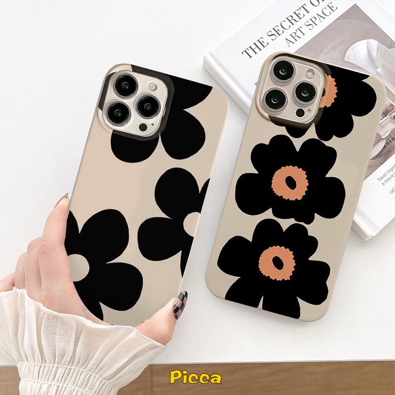 Ins Gaya Korea Sederhana Tiga Bunga Case Kompatibel Untuk IPhone 7Plus XR 11 14 13 12 Pro Max X XS Max SE 2020 8 7 Plus Glossy Shockproof Kamera Perlindungan Lembut Tpu Phone Cover