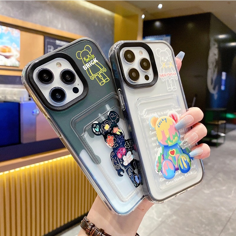 3in1 Desain Lengan Kartu Pelindung Untuk iPhone Case14 13 12 11 Pro Max X XR XS Max7 8 Plus Chaopai Violent Bear