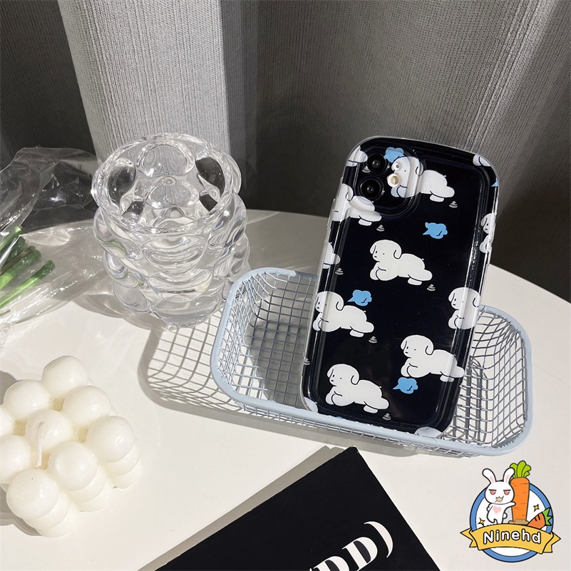 IPHONE Casing Kompatibel Untuk Iphone14 13 12 11 Pro Max X Xr Xs Max8 7 6 6s Plus SE 2020 Kartun Lucu Hitam Puppy Phone Case Pelindung Lensa Shockproof Airbag Anti Jatuh Silikon Soft Case