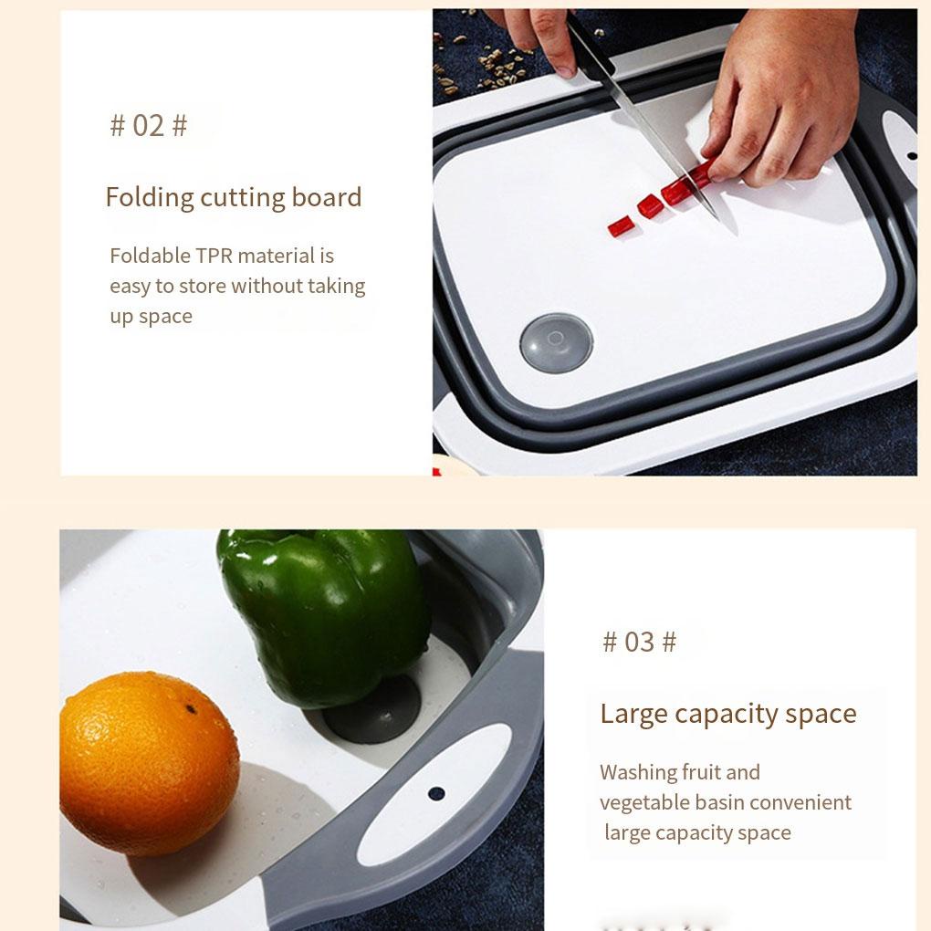 3in1 Collapsible Chopping Board Sink Drain Basket Tempat Penyimpanan Baskom Cuci Dapur Untuk Travel Camp Saringan Sayur