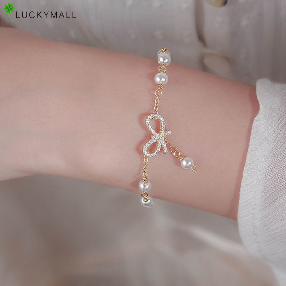 Gelang Rantai Emas Mutiara Zirkon Elegan Untuk Wanita Fashion Ikatan Simpul Bracelets Perhiasan Aksesoris