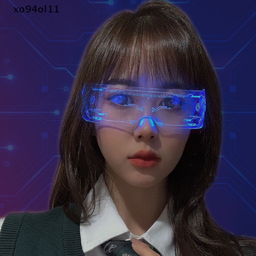 Xo Kacamata Bercahaya LED Vintage Punk Kacamata Pria Wanita Fashion Pesta Natal Warna-Warni Menyala Kacamata Shades OL