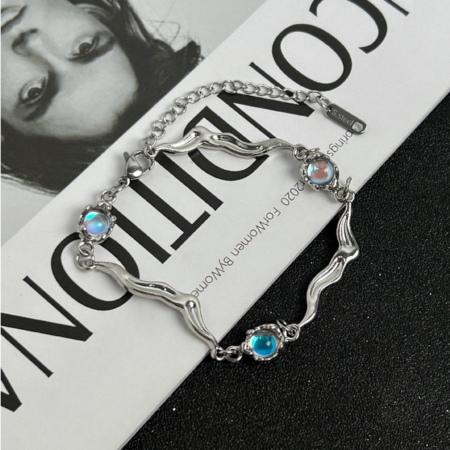 Fashion MoonStone Twisted Bracelet Untuk Wanita Splice Gelang Rantai Perak Aksesoris Perhiasan