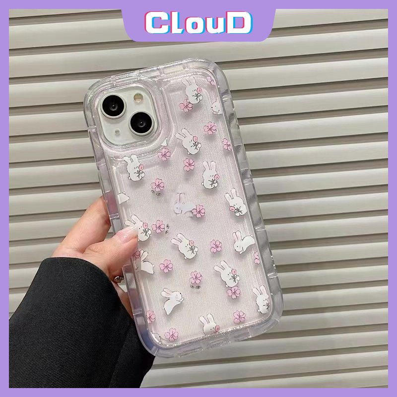 Casing Bening Airbag Shockproof Oppo A95 A77 A17 A57 A55 A1K A53 A5s A15 A16s A77s A12 A3s A17K A52 A12E A7 A16E A5 A74 A54 A16 A9 A16K A92 A31 Kartun Kelinci Lucu Bunga Soft Cover