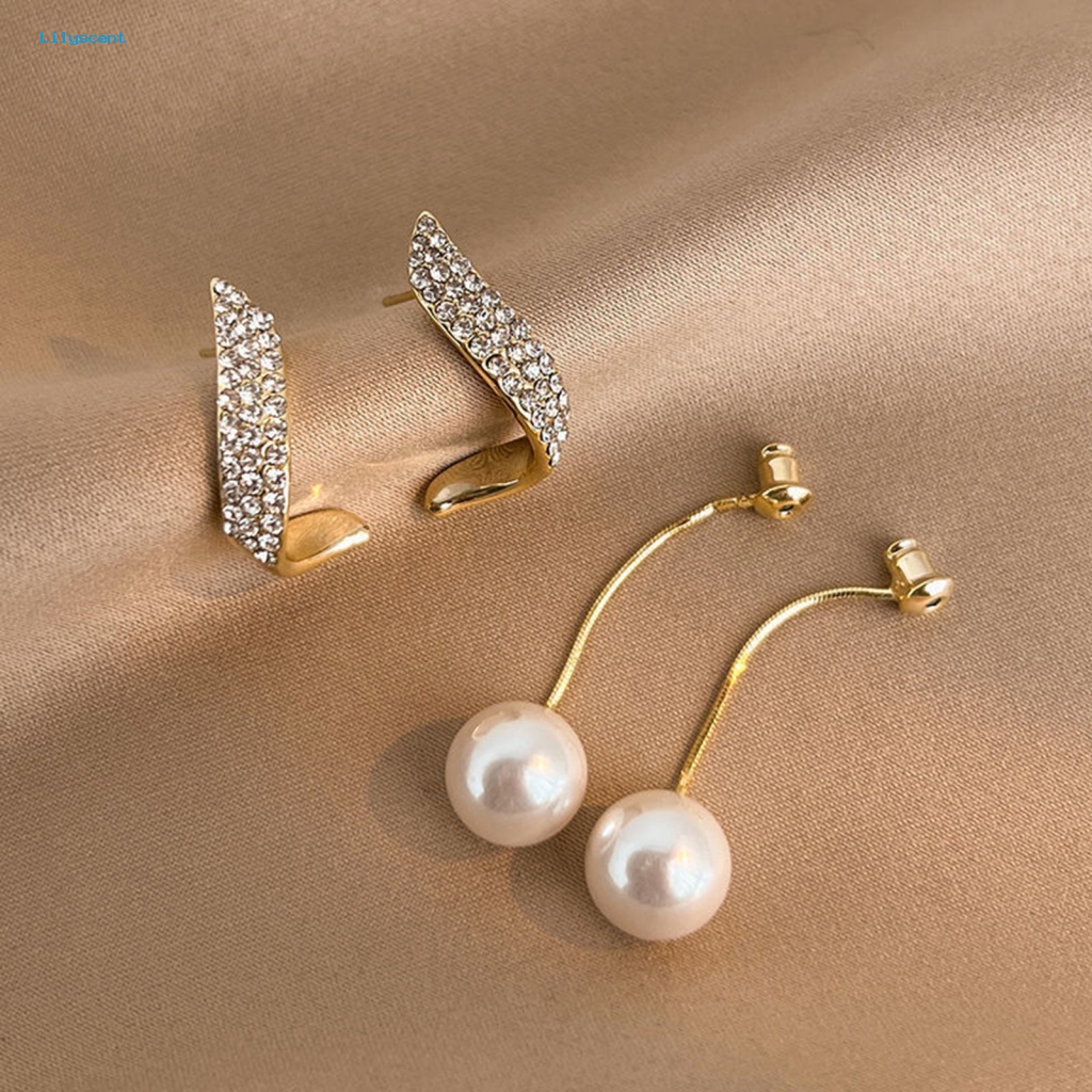 Lilyscent 1pasang Anting Menjuntai Mulia Fashion Perhiasan Glossy Faux Pearl Stud Earrings Dainty