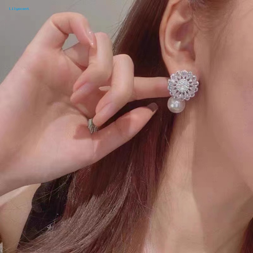 Lilyscent 1pasang Pengerjaan Halus Anting Pejantan Perhiasan Pertunangan Warna Putih Bentuk Bunga Menjuntai Anting Cubic Zirconia