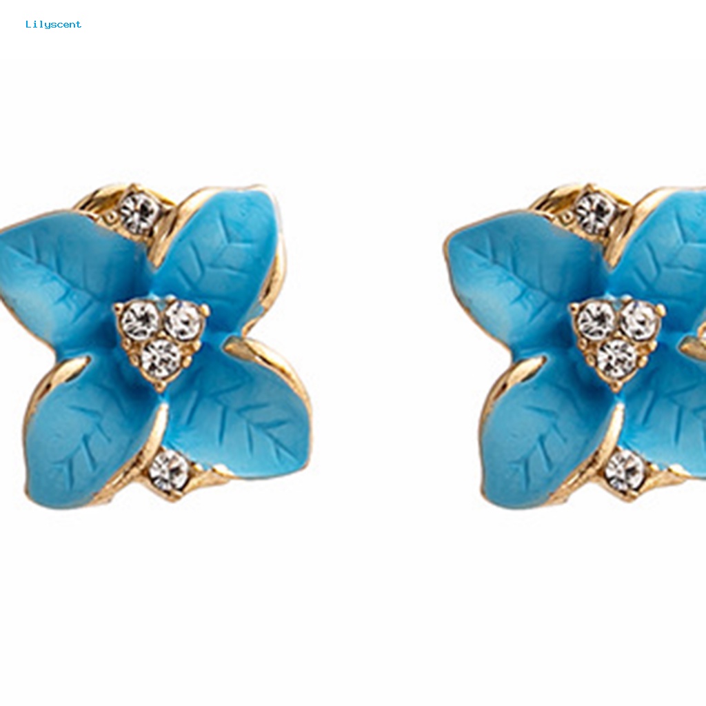 Lilyscent 1pasang Electroplating Women Stud Earrings Untuk Pacaran Bunga Gardenia Biru Women Ear Studs Jewelry Geometric