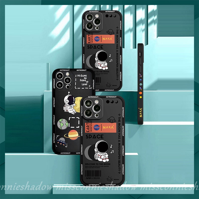 IPHONE Casing Ponsel Astronot NASA Merek Trendi Kompatibel Untuk Iphone11 12 14 13 Pro Max7 8 6 6S Plus 7Plus X XS XR Max SE 2020 Sisi Pola Tepi Lurus Soft Cover