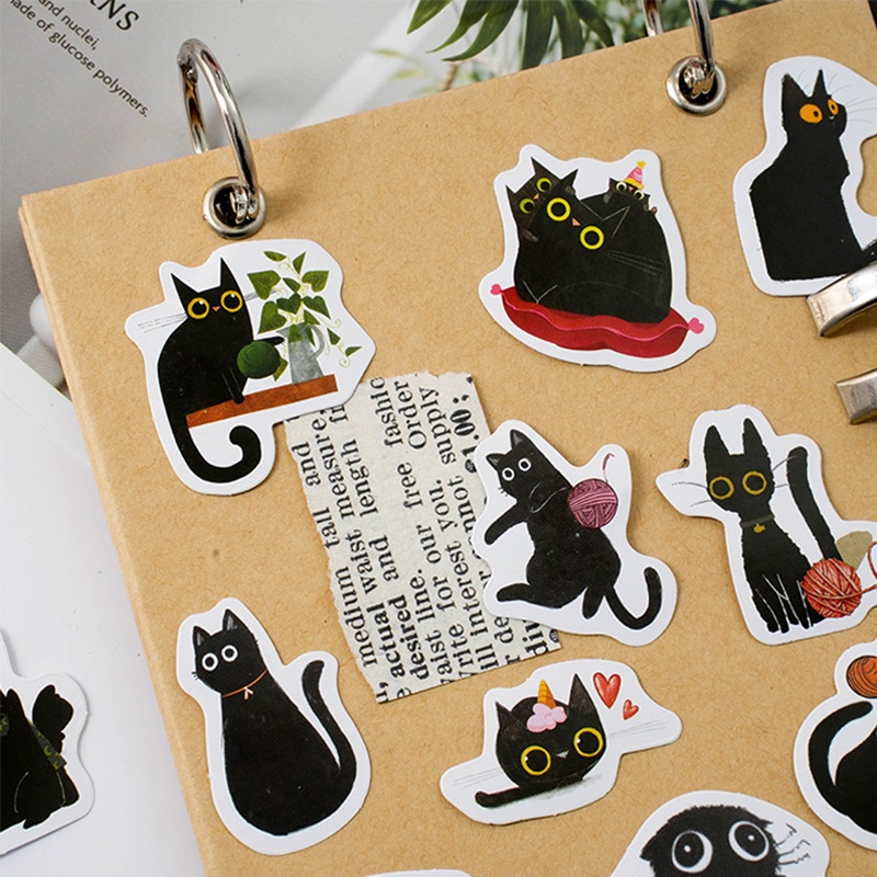 46pcs Kartun Kemas Mr. Stiker Seri Kucing Hitam Siswa Scrapbook Deco DIY Decals Stickers