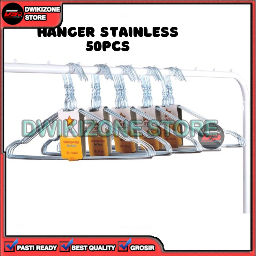 [GROSIR] GANTUNGAN BAJU HANGER KAWAT 50PCS STAINLESS STEEL BESI KUAT TAHAN LAMA 50 PCS