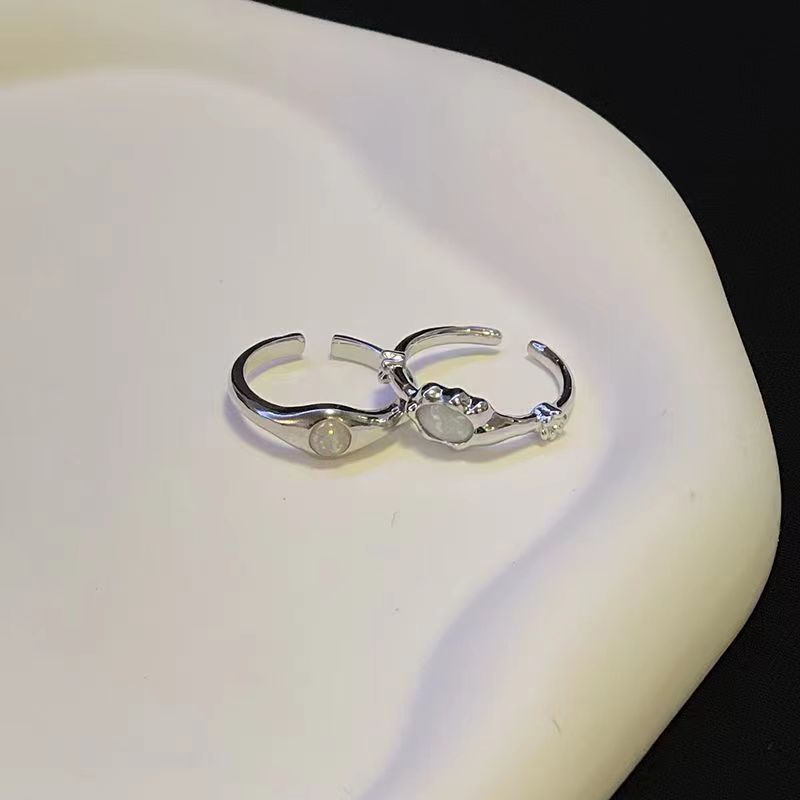 Cincin Bukaan Geometris Bahan Alloy Opal Korea Untuk Anak Perempuan