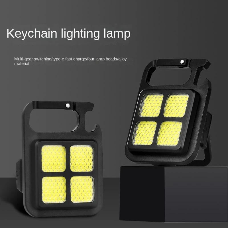 Multifungsi Mini Portable Silau COB Keychain Light USB Charging Lampu Darurat Pegangan Lipat Outdoor Camping Lighting Lamp Rumah Tangga Lampu Hias