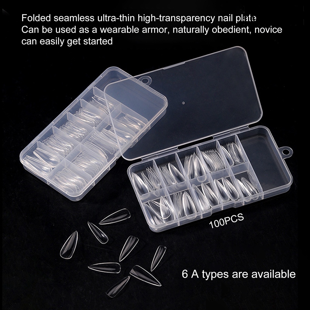 Providence 100 Pcs/Kotak Kuku Palsu Tetesan Air Berbentuk T Pendek Bulat Kepala Persegi Ultra Tipis DIY Transparan Buatan Kuku Palsu Ekstensi Tips Perlengkapan Salon Kuku