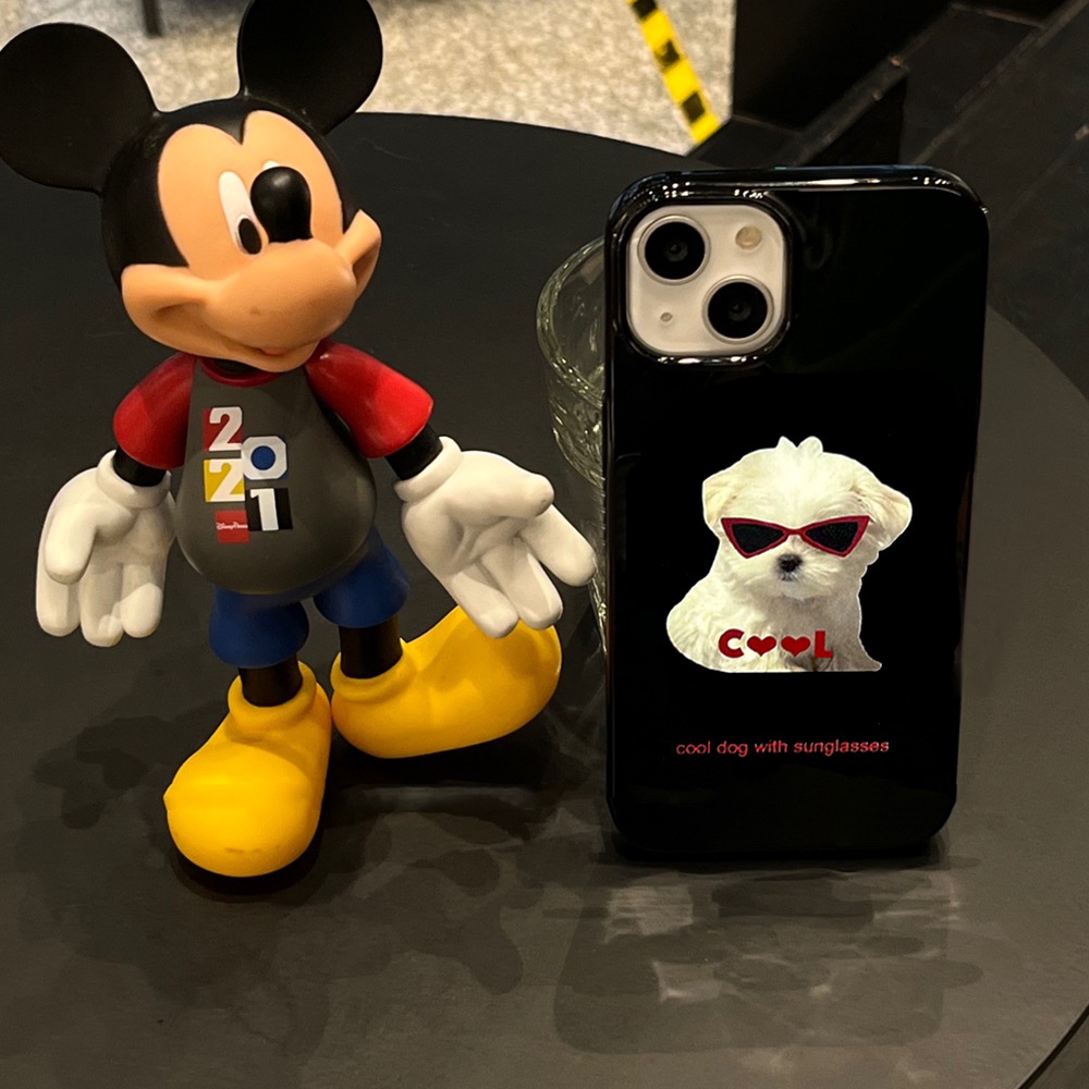 IPHONE Ins Animal Phone Cases Kacamata Keren Puppy Anjing Hitam Mengkilap Penutup Pelindung Untuk Iphone7 8 PLUS X XR XS 11 12 13 14 MINI PRO MAX SE 2020