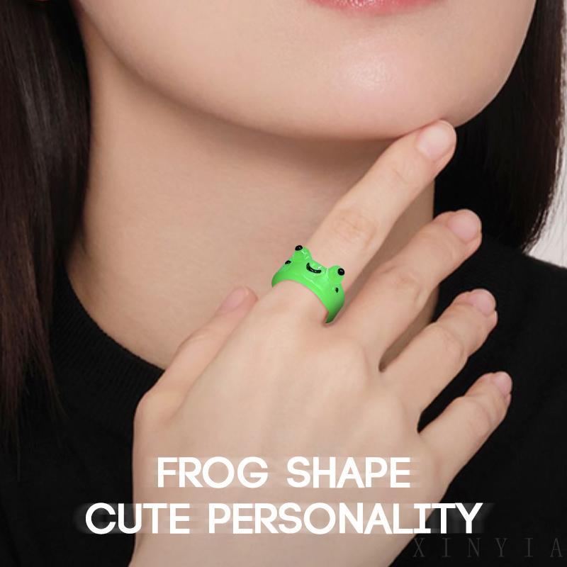 【Bayar di tempat】Cincin Katak Korea Kreatif Sederhana Kartun Lucu Cincin kodok cincin akrilik Ekor Wanita aksesoris