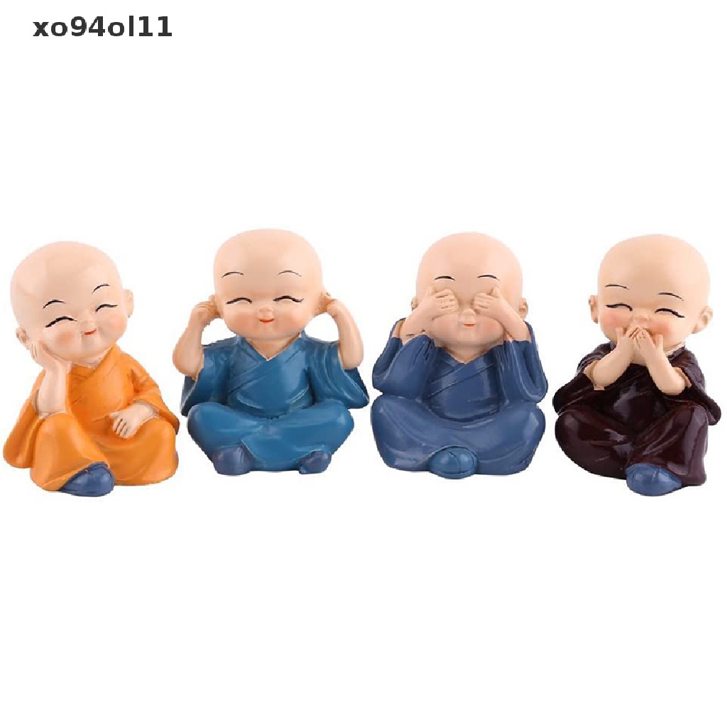 Xo 4Pcs/Set resin Little Monk Untuk Dekorasi Desktop Taman Patung Mobil art OL