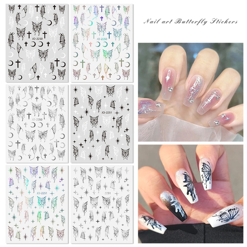 Siy 6lembar Stiker Kupu-Kupu Cair Butterfly Nail Art Stiker Kuku Decals Manicure Aksesoris DIY Dekorasi Kuku