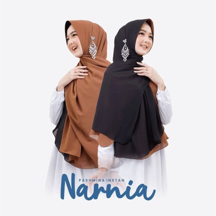 Modaevi Jilbab Pashmina Instan dua layer warna Ceruty babydoll Softpad - Caramel-Hitam