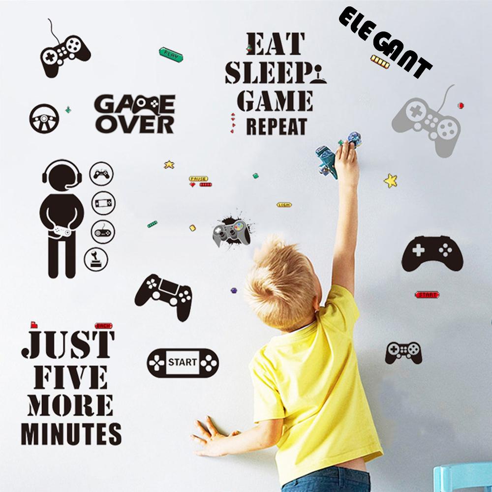 【 ELEGANT 】 Gamer Wall Sticker Party Removable for Bedroom Video Children Game Room Gaming Controller Playroom Decor