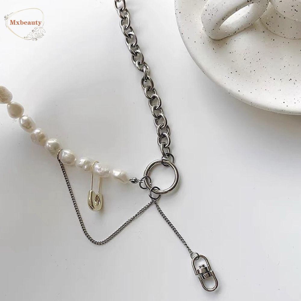 Mxbeauty Pria Kalung Retro Sederhana Perempuan Klavikula Rantai Mutiara Kalung Sweater Rantai Dumbbel Wanita Klavikula Rantai