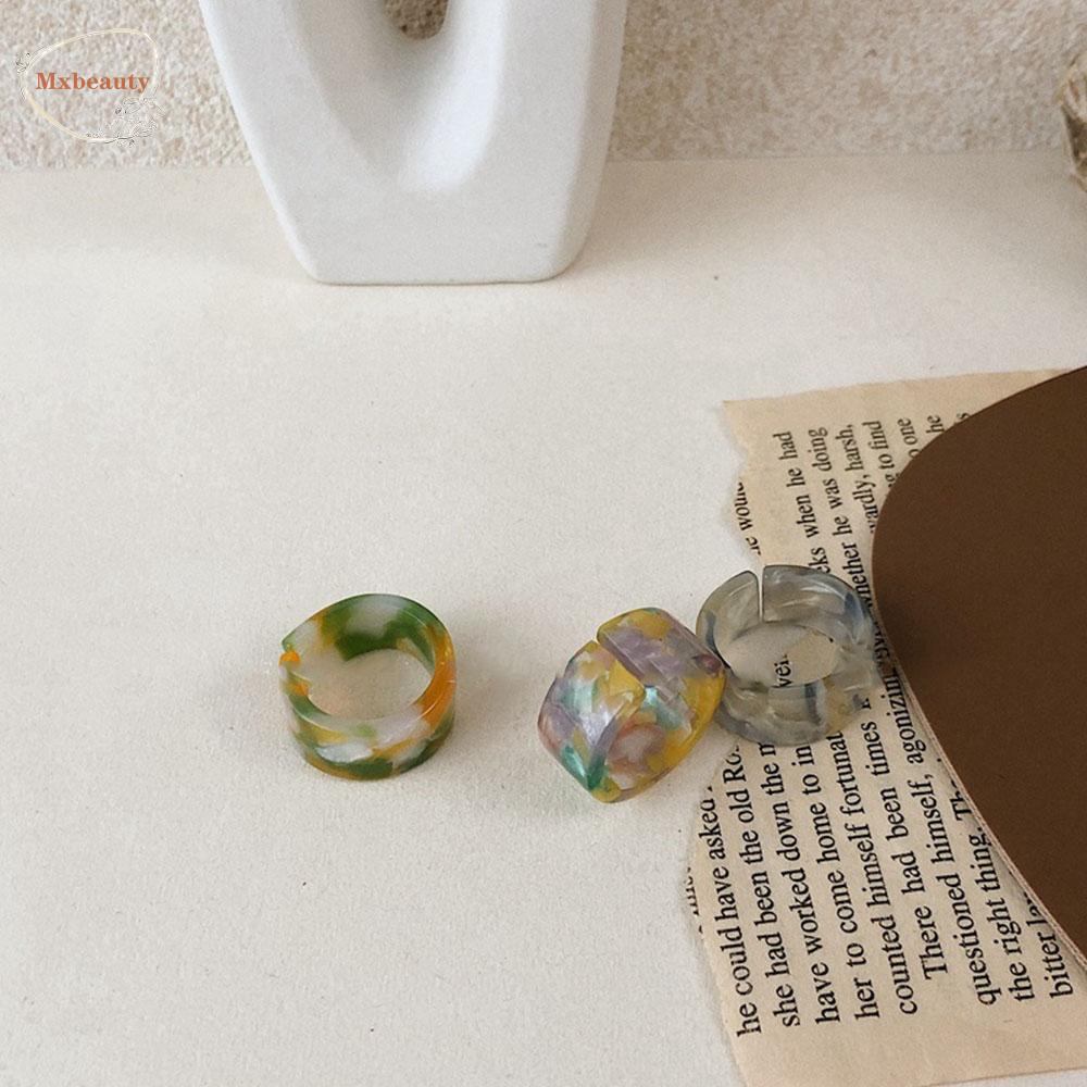 Mxbeauty Cincin Jari Bukaan Gaya Keren Retro Tie-dyed Resin Untuk Aksesoris Perhiasan Wanita