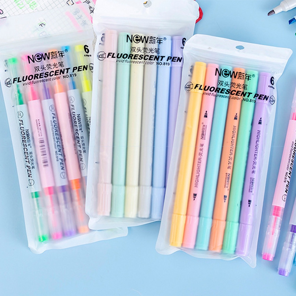 6 Pcs Macaron Color Double Tip Stabilo Pen Siswa Spidol Neon Alat Tulis Perlengkapan Sekolah