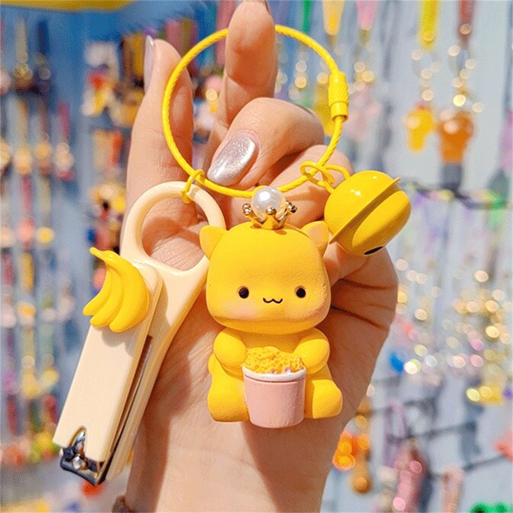 Kartun Mahkota Hewan Kecil Gantungan Kunci Liontin Portable Tang Kuku Set Boneka Lucu Tas Liontin Gantungan Kunci Mobil Phone Case Pendant