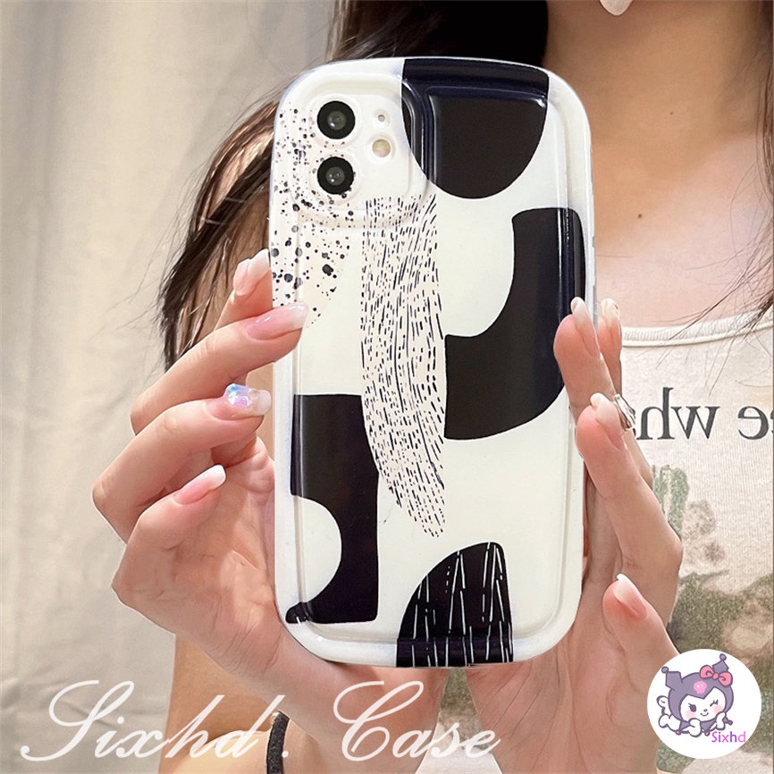 Untuk OPPO A77s A57 A54 A17 A16 A15 A12 A95 A96 A76 A78 A74 A53 A33 A32 A7 A3s A5s A5 A9 A94 A92 A52 F11 Reno 8T 6Z Ins Hitam Putih Lukisan Minyak Seni Garis AirBag Case Soft Cover