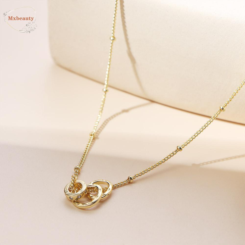 Mxbeauty Liontin Kalung Perempuan Gadis Klavikula Rantai Leher Choker Hadiah Kekasih Zirkon Kalung Tiga Cincin